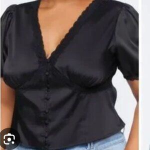 Forever 21 Black Satin Button-Up Top